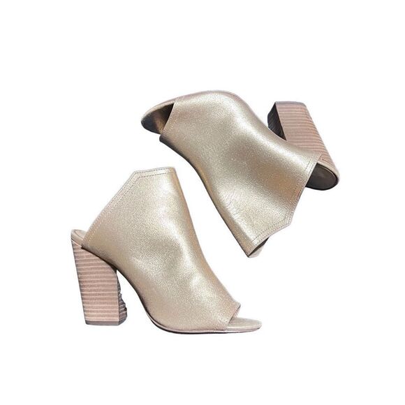 Joe's Chunky Heel Rose Gold Slip On Peep Toe Vegan Leather Mule Size 7 - Picture 4 of 5